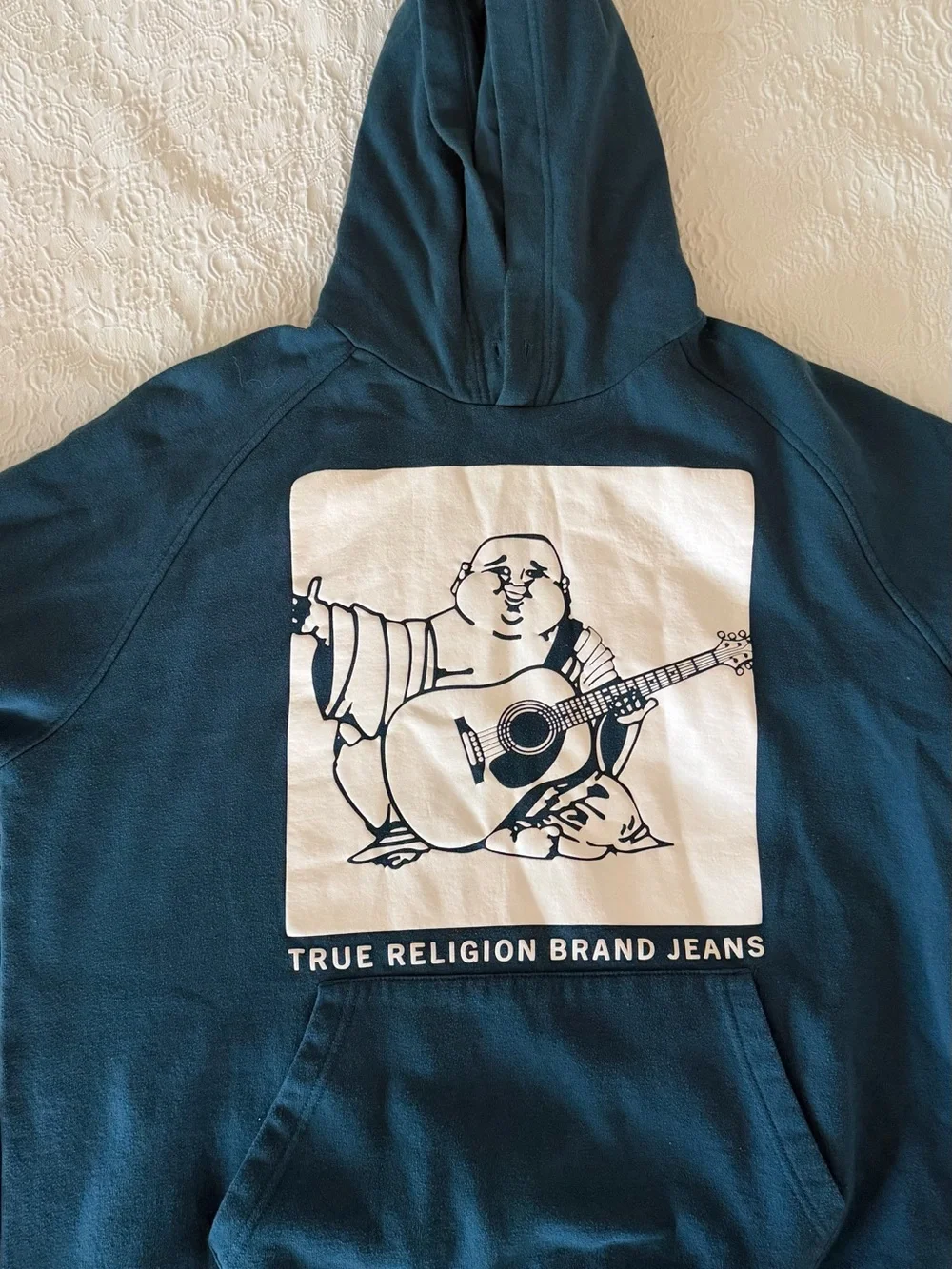 True Religion Teal Buddha Guitar Pullover Hoodie